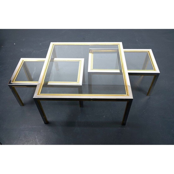 Image 1 of Satz von 3 Vintage Couchtischen aus Messing und Glas, Frankreich 1970