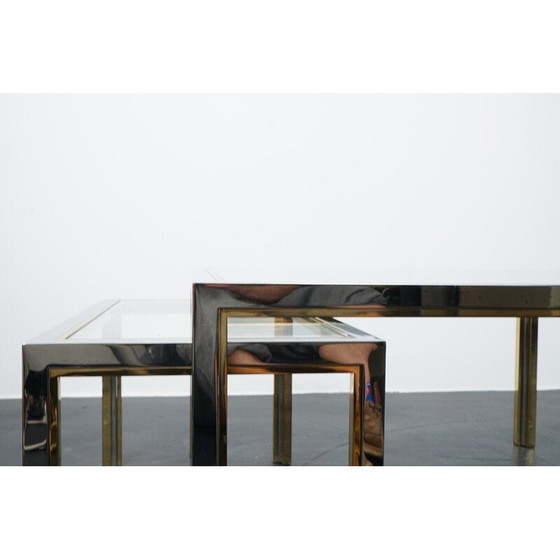 Image 1 of Satz von 3 Vintage Couchtischen aus Messing und Glas, Frankreich 1970