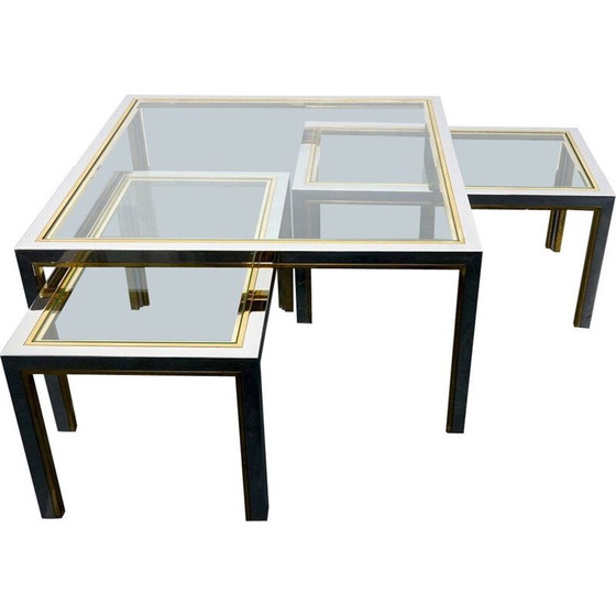 Image 1 of Satz von 3 Vintage Couchtischen aus Messing und Glas, Frankreich 1970