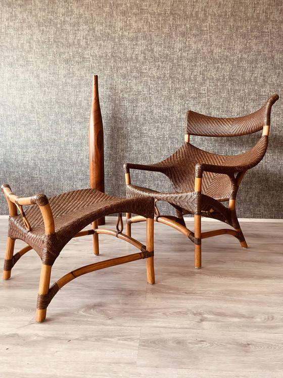 Image 1 of Vintage Lounge Chair und Fußhocker von Yuzuru Yamakawa