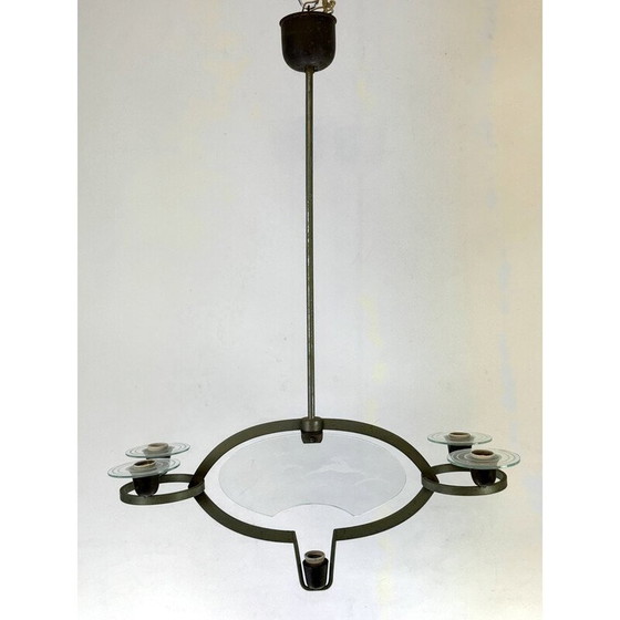 Image 1 of Vintage Art Deco Kronleuchter aus massivem lackiertem Messing und Glas von Pietro Chiesa, Italien 1930