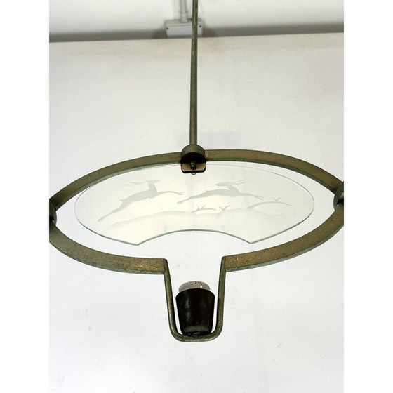 Image 1 of Vintage Art Deco Kronleuchter aus massivem lackiertem Messing und Glas von Pietro Chiesa, Italien 1930