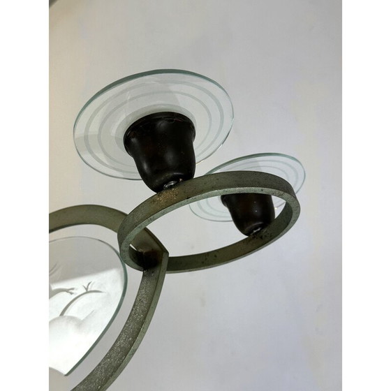 Image 1 of Vintage Art Deco Kronleuchter aus massivem lackiertem Messing und Glas von Pietro Chiesa, Italien 1930