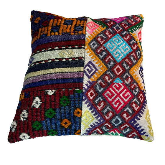 Image 1 of Vintage Turkish Kilim Patchwork Kissenbezug , 45 x 45 cm