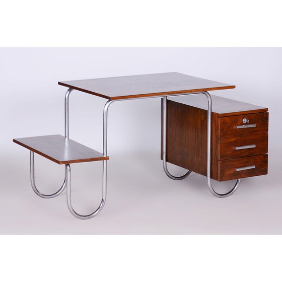 Image 1 of Alter Bauhaus-Schreibtisch aus Buche und Chromstahl von Robert Slezak für Slezak Factories, Tschechoslowakei 1930