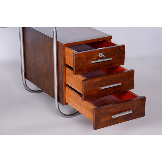 Image 1 of Alter Bauhaus-Schreibtisch aus Buche und Chromstahl von Robert Slezak für Slezak Factories, Tschechoslowakei 1930