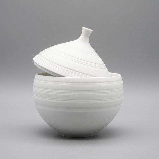 Seltene Hutschenreuther Hans Achtziger Design Relief Biskuit Porzellan Kugel Deckeldose