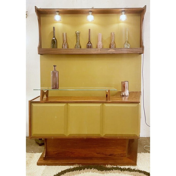 Image 1 of Mid Century Bar aus Holz und grünem Textil, Italien 1960er Jahre