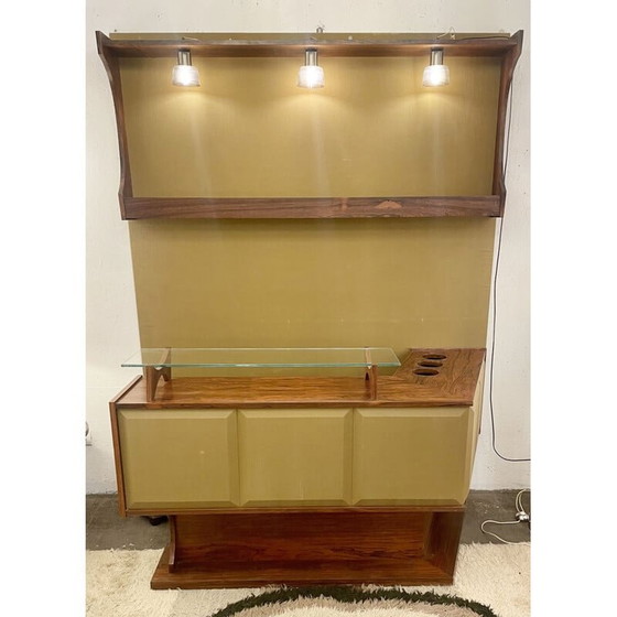 Image 1 of Mid Century Bar aus Holz und grünem Textil, Italien 1960er Jahre