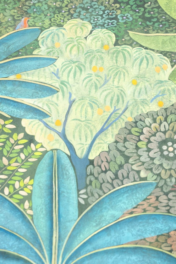 Image 1 of Gemalte Leinwand mit der Darstellung einer blauen Palme. Zeitgenössisches Werk.