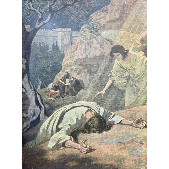 Image 1 of Gerahmter Vintage-Druck mit religiösem Motiv: Die Todesangst im Garten Gethsemane, 1930er Jahre