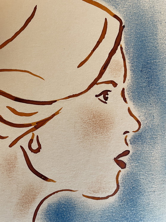 Image 1 of Gemälde Pastell Tinte Porträt Weiblich Die Blume Art Deco