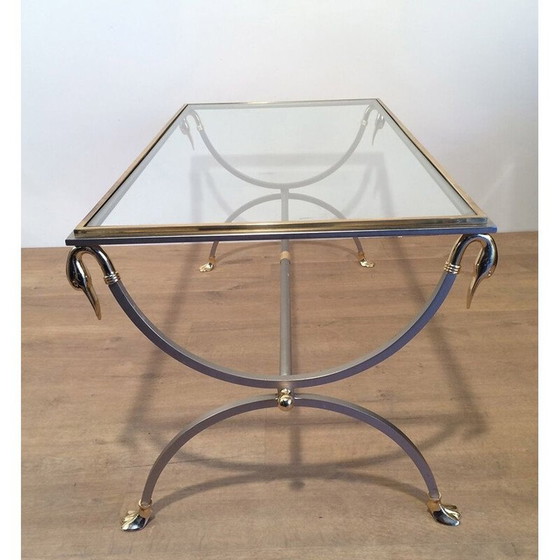 Image 1 of Vintage Couchtisch aus gebürstetem Metall, Glas und Messing von Maison Jansen, 1970