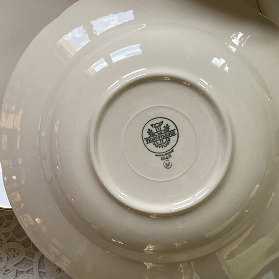 Image 1 of Lot Von 6 Suppenteller Alte Steingut Cremefarbe Und Vergoldung Mit Blumen Villeroy Et Boch