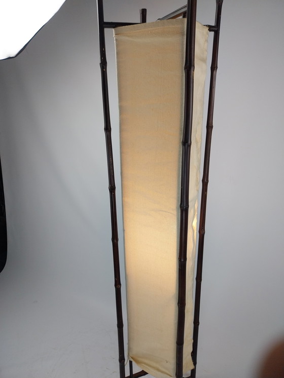 Image 1 of Japanische Stehlampe aus Bambus und Segeltuch, 150 cm hoch
