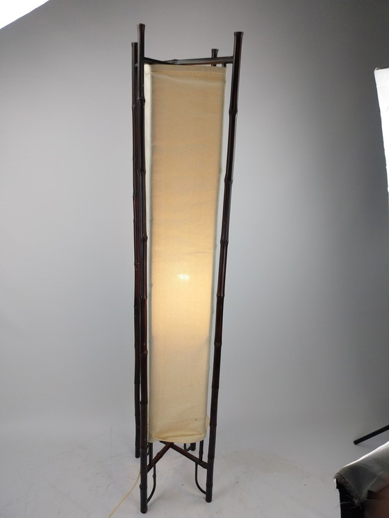 Image 1 of Japanische Stehlampe aus Bambus und Segeltuch, 150 cm hoch