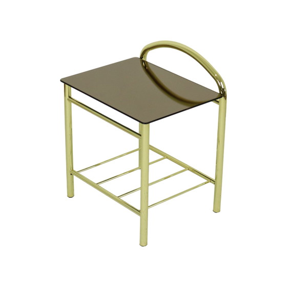 Image 1 of Hollywood Regency Nachttisch aus Glas, Gold und Chrom