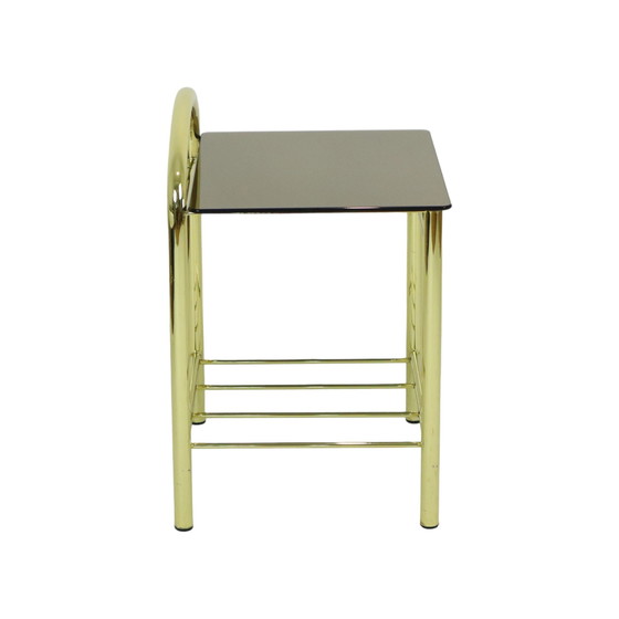 Image 1 of Hollywood Regency Nachttisch aus Glas, Gold und Chrom