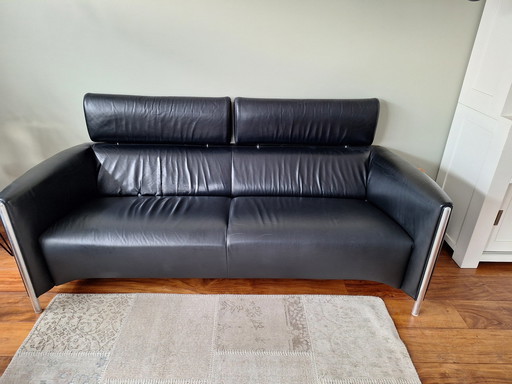 Leolux Goncharov 2,5-Sitzer-Sofa aus schwarzem Leder