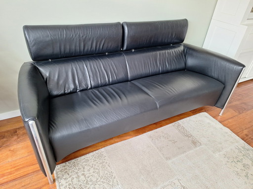 Leolux Goncharov 2,5-Sitzer-Sofa aus schwarzem Leder