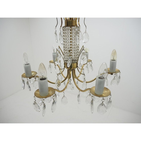 Image 1 of Vintage-Kronleuchter aus Glas, Messing und böhmischem Kristall, 1950