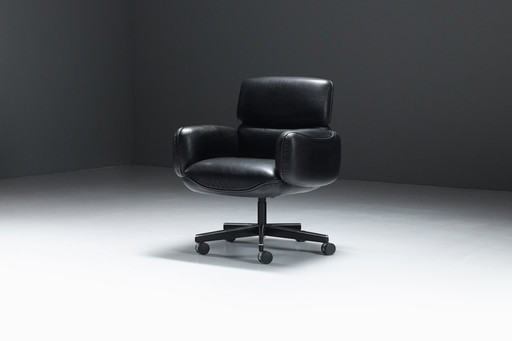 Seltener Vintage Bürostuhl in schwarzem Leder von Otto Zapf für Knoll International