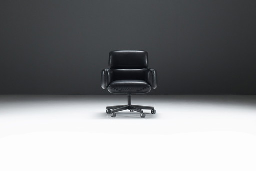 Seltener Vintage Bürostuhl in schwarzem Leder von Otto Zapf für Knoll International