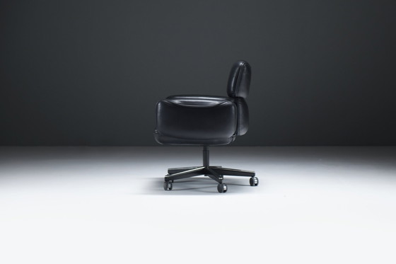 Image 1 of Seltener Vintage Bürostuhl in schwarzem Leder von Otto Zapf für Knoll International
