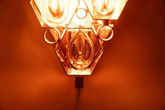 Image 1 of Vintage Messing & Kristall Wandlampe 60s, Regency Messinglampe