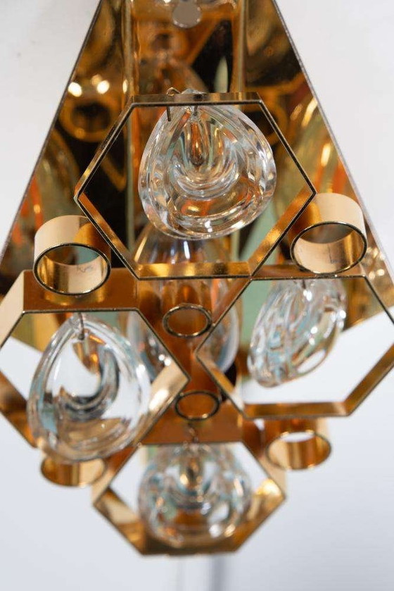 Image 1 of Vintage Messing & Kristall Wandlampe 60s, Regency Messinglampe