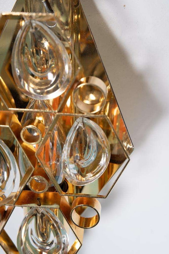 Image 1 of Vintage Messing & Kristall Wandlampe 60s, Regency Messinglampe