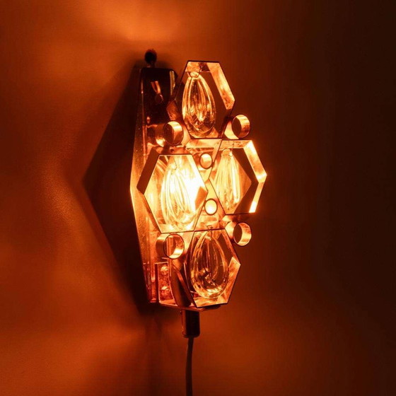 Image 1 of Vintage Messing & Kristall Wandlampe 60s, Regency Messinglampe