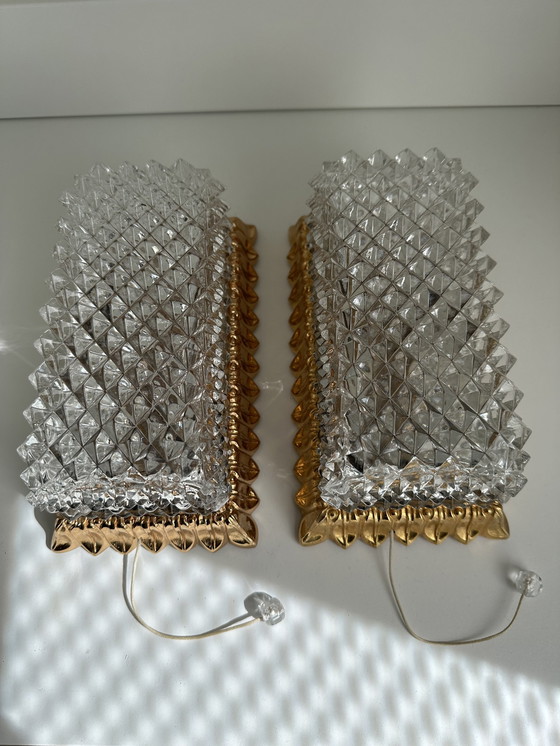 Image 1 of 2x Kristall Wandlampe Gold Glashütte Limburg