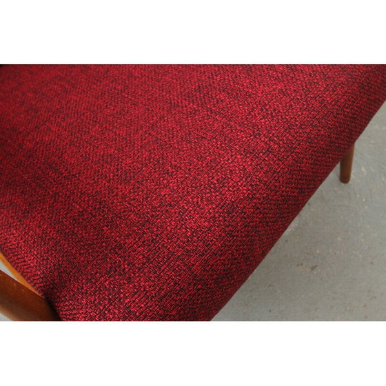 Image 1 of Vintage-Sessel aus Holz und rotem Stoff, 1950