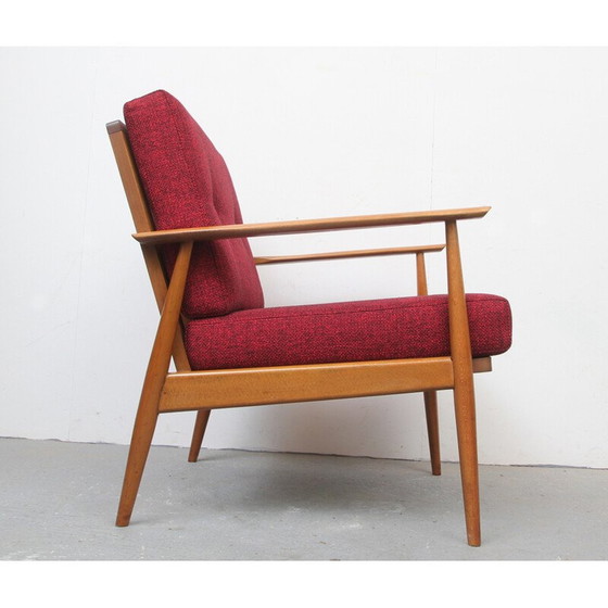 Image 1 of Vintage-Sessel aus Holz und rotem Stoff, 1950
