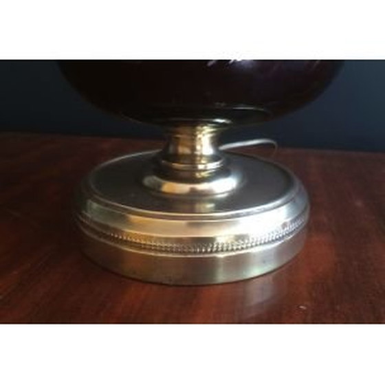 Image 1 of Französische Vintage-Lampe aus Messing und rotem Glas, 1960