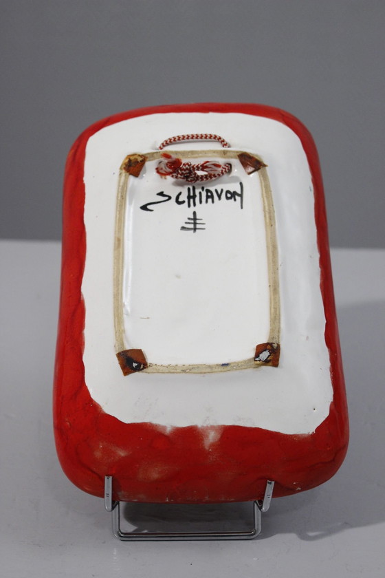 Image 1 of Elio Schiavon - Großes Vakuum Taschen Dekor Töpferei & Blumen Italien 1950S