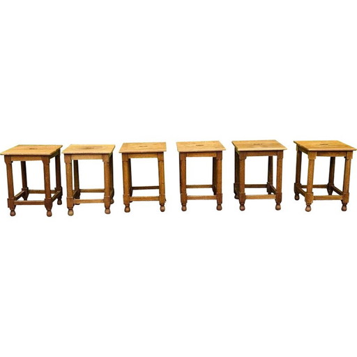 Satz von 6 Hockern aus Eiche im Vintage-Stil
