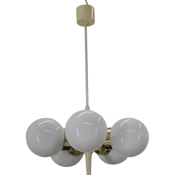 Image 1 of Satz von 3 Vintage-Kronleuchtern aus Messing und Opalglas für Elektroinstala Decin, 1960