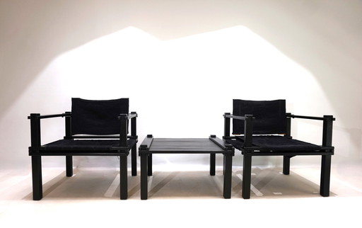 Bofinger 2er Set Farmer Lounge Chairs mit Tisch von Gerd Lange, 1960