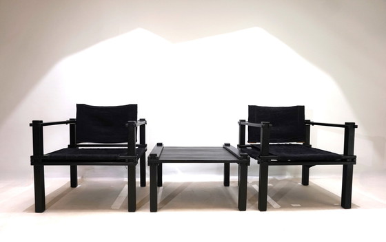 Image 1 of Bofinger 2er Set Farmer Lounge Chairs mit Tisch von Gerd Lange, 1960