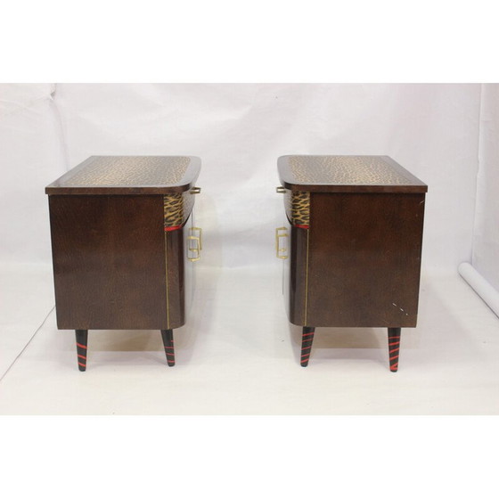 Image 1 of Paar Vintage-Nachttische mit bedrucktem Bezug, 1950-1960