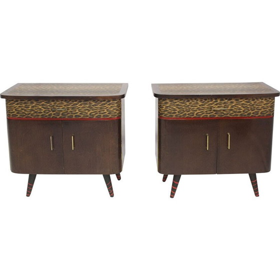 Image 1 of Paar Vintage-Nachttische mit bedrucktem Bezug, 1950-1960