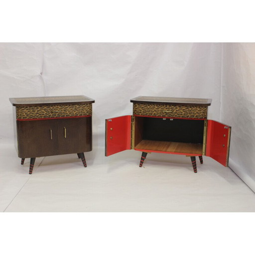Paar Vintage-Nachttische mit bedrucktem Bezug, 1950-1960