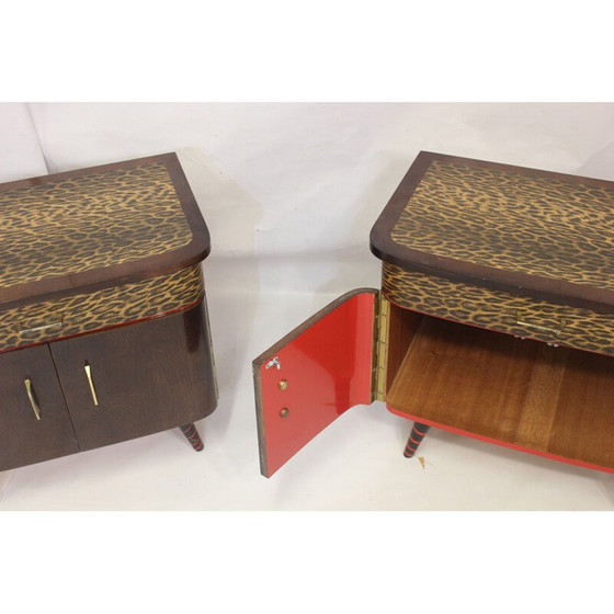 Image 1 of Paar Vintage-Nachttische mit bedrucktem Bezug, 1950-1960