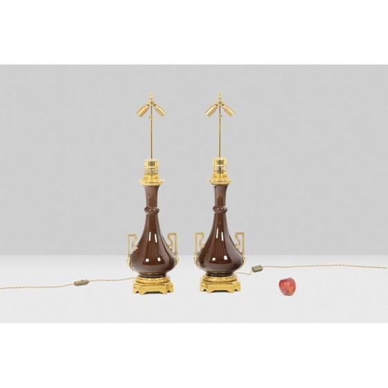 Image 1 of Paar alte Lampen aus Porzellan und Bronze für Maison Gagneau, Frankreich 1880