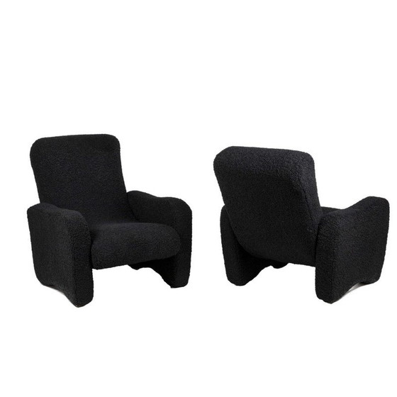 Image 1 of Paar Vintage-Loungesessel mit schwarzem Kräuselstoff, 1970er Jahre