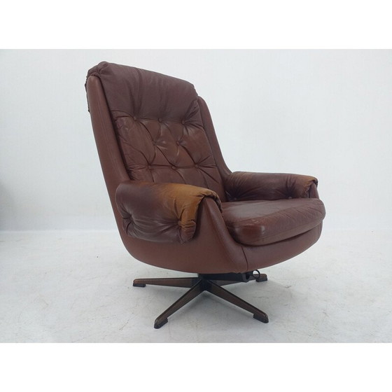 Image 1 of Mid Century Drehsessel aus Leder, PeeM, Finnland, 1970er Jahre