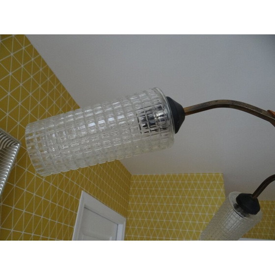 Image 1 of Skandinavischer Vintage-Kronleuchter aus Teakholz und Glas