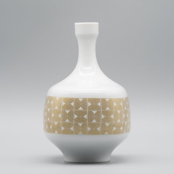 Image 1 of Hutschenreuther Glänzende Porzellanvase Gold Geometrisch 70S Vintage Space-Age